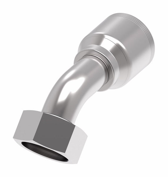 4S32DSA20 Aeroquip by Danfoss | 4 Wire 4S Female DIN 24° Seat Swivel DKO (Heavy) 45° Elbow (DSA) Crimp Fitting | S32 Female DKO/DIN 24° Seat x -20 Hose Barb | Steel