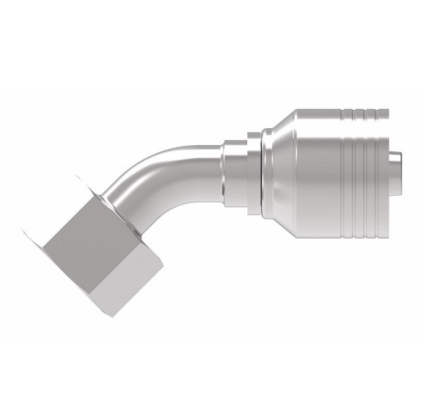 4S12DSA8 Aeroquip by Danfoss | 4 Wire 4S DKO Female Swivel, Heavy Duty, 45° Elbow (DSA) Crimp Fitting | S16 Female DKO/DIN x -08 Hose Barb | Steel