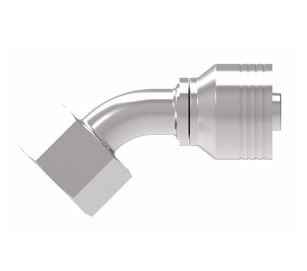 4S16DSA10 Aeroquip by Danfoss | 4 Wire 4S DKO Female Swivel, Heavy Duty, 45° Elbow (DSA) Crimp Fitting | S20 Female DKO/DIN x -10 Hose Barb | Steel