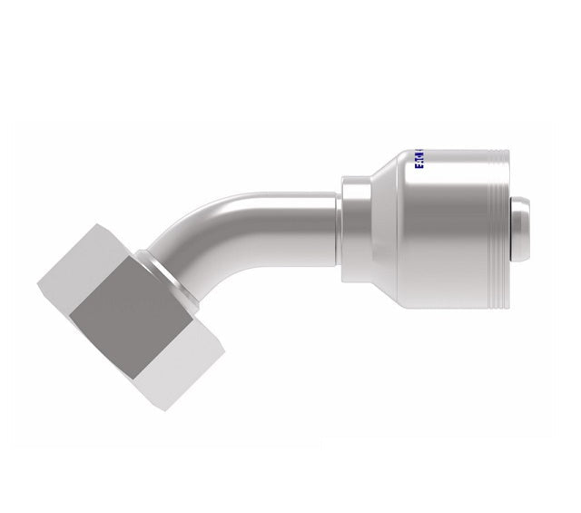 4S25DSA12 Aeroquip by Danfoss | 4 Wire 4S Female DIN 24° Seat Swivel DKO (Heavy) 45° Elbow (DSA) Crimp Fitting | S30 Female DKO/DIN 24° Seat x -12 Hose Barb | Steel