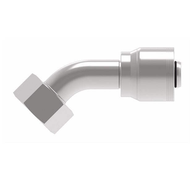 4S32DSA16 Aeroquip by Danfoss | 4 Wire 4S Female DIN 24° Seat Swivel DKO (Heavy) 45° Elbow (DSA) Crimp Fitting | S38 Female DKO/DIN 24° Seat x -16 Hose Barb | Steel