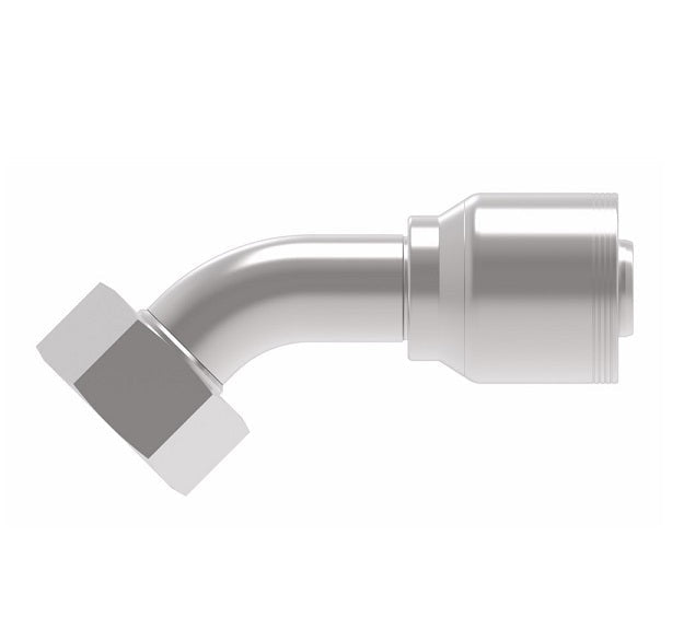 4S32DSA20 Aeroquip by Danfoss | 4 Wire 4S Female DIN 24° Seat Swivel DKO (Heavy) 45° Elbow (DSA) Crimp Fitting | S38 Female DKO/DIN 24° Seat x -20 Hose Barb | Steel