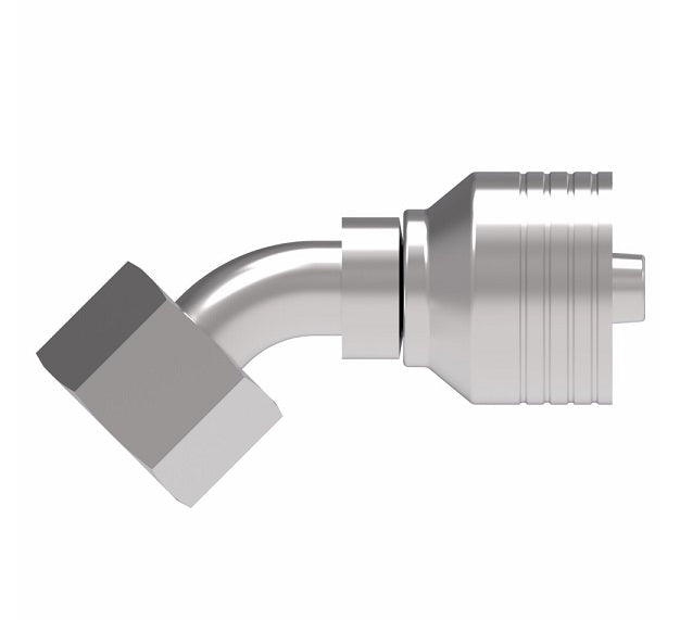 4S8DSA6 Aeroquip by Danfoss | 4 Wire 4S DKO Female Swivel, Heavy Duty, 45° Elbow (DSA) Crimp Fitting | S12 Female DKO/DIN x -06 Hose Barb | Steel