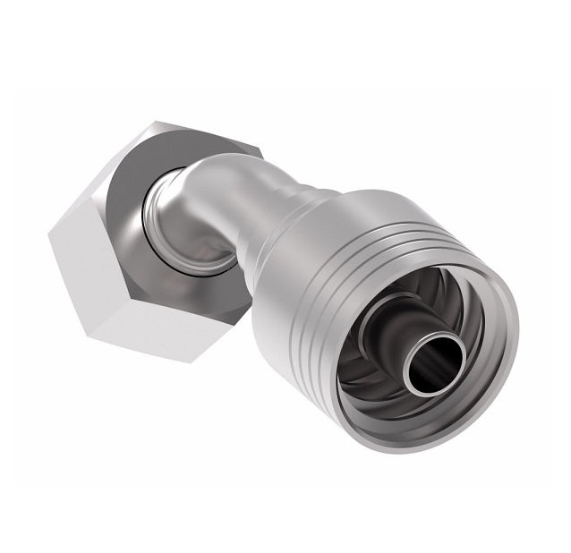 4S12DSA8 Aeroquip by Danfoss | 4 Wire 4S DKO Female Swivel, Heavy Duty, 45° Elbow (DSA) Crimp Fitting | S16 Female DKO/DIN x -08 Hose Barb | Steel