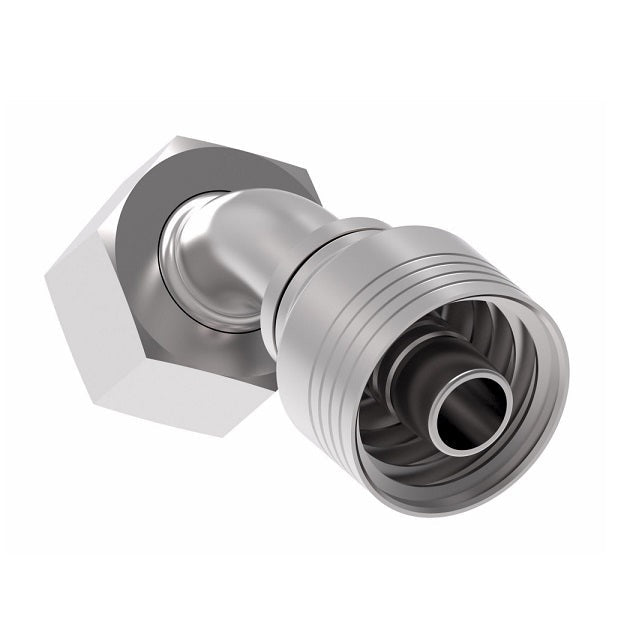 4S16DSA10 Aeroquip by Danfoss | 4 Wire 4S DKO Female Swivel, Heavy Duty, 45° Elbow (DSA) Crimp Fitting | S20 Female DKO/DIN x -10 Hose Barb | Steel