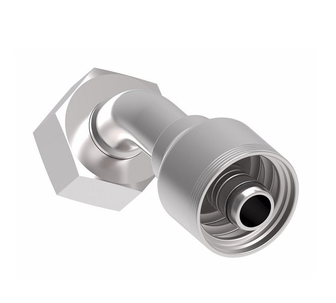 4S25DSA12 Aeroquip by Danfoss | 4 Wire 4S Female DIN 24° Seat Swivel DKO (Heavy) 45° Elbow (DSA) Crimp Fitting | S30 Female DKO/DIN 24° Seat x -12 Hose Barb | Steel