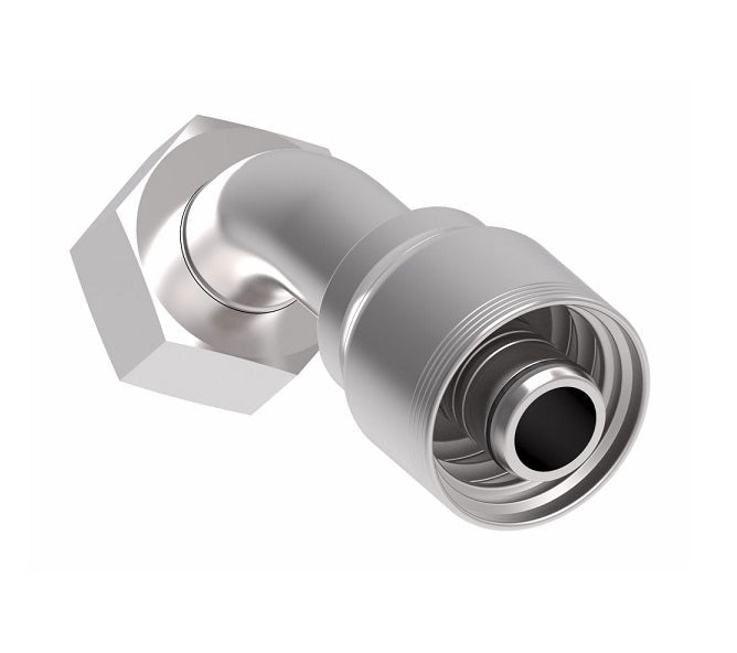 4S32DSA16 Aeroquip by Danfoss | 4 Wire 4S Female DIN 24° Seat Swivel DKO (Heavy) 45° Elbow (DSA) Crimp Fitting | S38 Female DKO/DIN 24° Seat x -16 Hose Barb | Steel