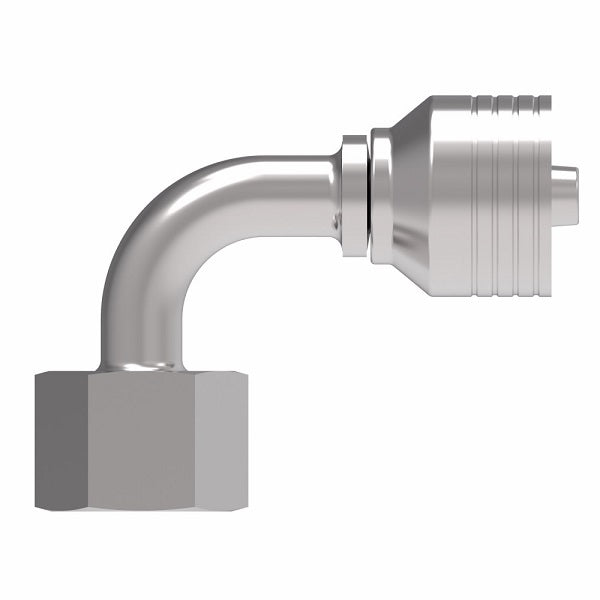 4S8DSB6 Aeroquip by Danfoss | 4 Wire 4S DKO Female Swivel, Heavy Duty, 90° Elbow (DSB) Crimp Fitting | S12 Female DKO/DIN x -06 Hose Barb | Steel