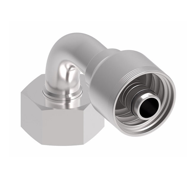 4S25DSB12 Aeroquip by Danfoss | 4 Wire 4S Female DIN 24° Seat Swivel DKO (Heavy) 90° Elbow (DSB) Crimp Fitting | S30 Female DKO/DIN 24° Seat x -12 Hose Barb | Steel