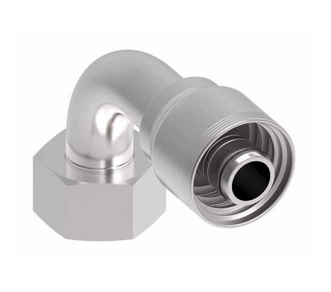 4S32DSB16 Aeroquip by Danfoss | 4 Wire 4S Female DIN 24° Seat Swivel DKO (Heavy) 90° Elbow (DSB) Crimp Fitting | S38 Female DKO/DIN 24° Seat x -16 Hose Barb | Steel