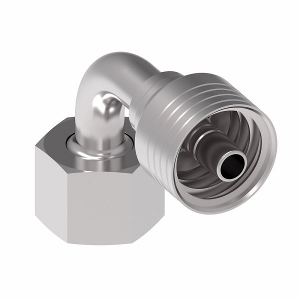 4S10DSB6 Aeroquip by Danfoss | 4 Wire 4S DKO Female Swivel, Heavy Duty, 90° Elbow (DSB) Crimp Fitting | S14 Female DKO/DIN x -06 Hose Barb | Steel