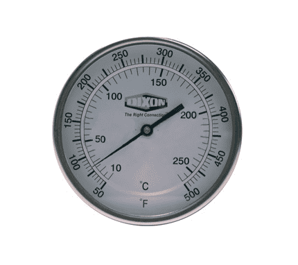 50025104 Dixon Bi-Metal Thermometer - Model 50 - Back Connected 5" Face - 50-500 deg. F/10-260 deg. C Range - 2-1/2" Stem Length