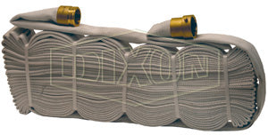 R515100CBF/F Dixon 500# All Polyester Rack Hose (Non-UL Labeled) - Folded - Coupled - Female x Male NST(NH) Combo Lug Expansion Ring Couplings (Brass) - 1-1/2" Hose Size - 100ft Length
