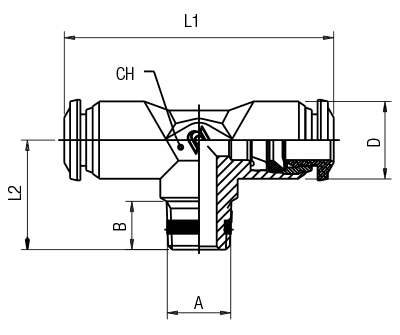 50200N-4-1/8 by AIGNEP | 50N Series | Fixed | 4mm Tube x 1/8" BSPT Male | Tee | Pack of 10