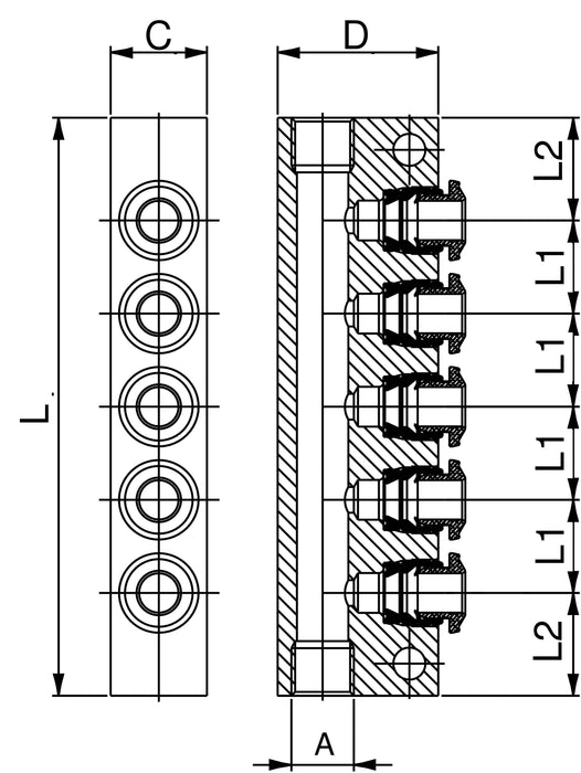 50900N-6-1/8 by AIGNEP | 50N Series | Manifold | 6mm Tube x 1/8" BSPP Male