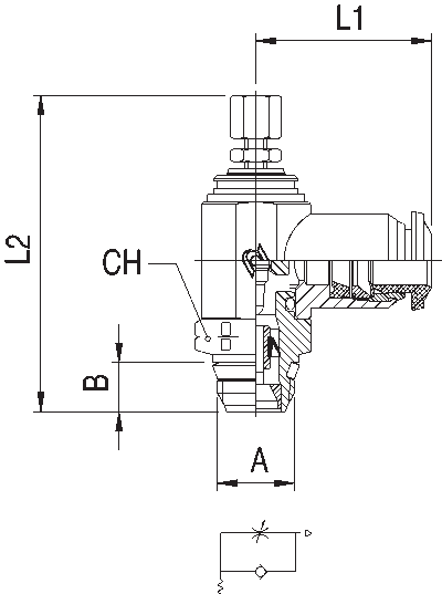 89958-02-32 by AIGNEP | Functional (Flow Controls) Series | Flow Control Metal Release Collet | 1/8" Tube x 10-32 UNF Male | Flow Out Knob Adjustment