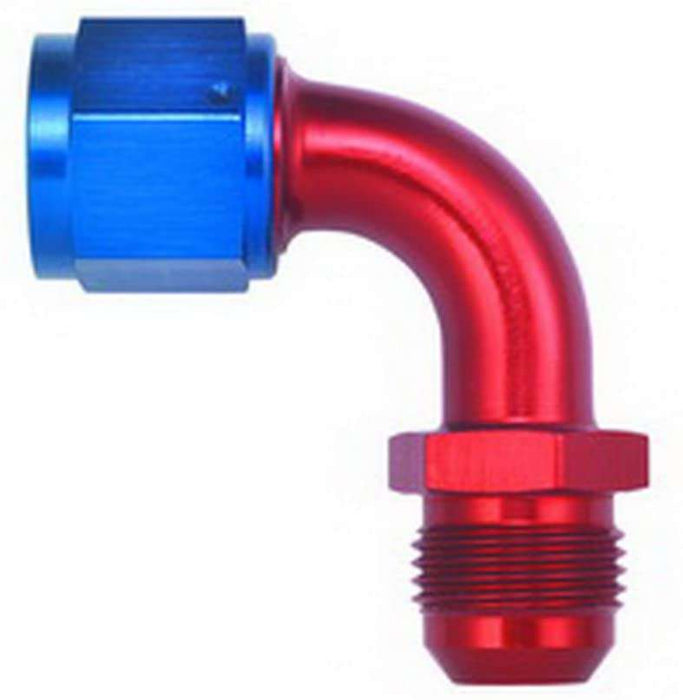 FBM3155 (FCM3155) Eaton Aeroquip® -06 Male AN x -06 Female Flare Swivel AN 90° Elbow Adapter - Red/Blue Anodized Aluminum