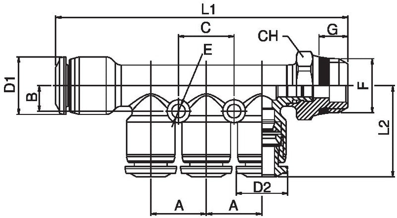 55360-6-4-1/4 by AIGNEP | 55/56 Series | Reducing Manifold | 6mm Tube x 4mm Tube x 1/4" Swift-Fit | Pack of 10