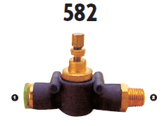 582-05-04 Adaptall Carbon Steel -05 Straight Polytube Push to Connect Flow Control Valve x -04 Male BSPT Adapter