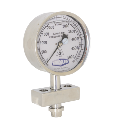 5H-VB-03-GF Dixon Valve 5" Sani-Flow Homogenizer Pressure Gauge - 0 to 5000 PSI (350 BAR) - 1-1/8" Thick 2 Bolt Flange - Glycerine Filled