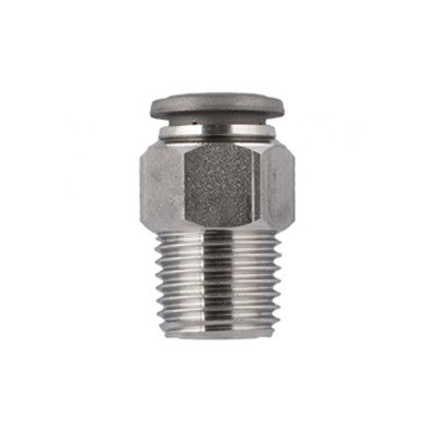 60000-10-1/4" AIGNEP | 60/62 Series | Stainless Steel Straight Tube Push Connect | 10mm Tube x 1/4" BSPT Male | FKM Seal