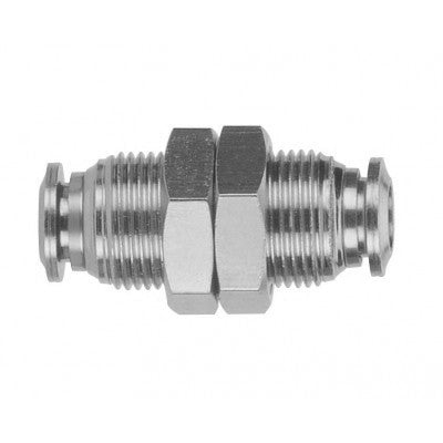 60050-04 AIGNEP | 60/62 Series | Stainless Steel Bulkhead Union | 1/4" Tube Push Connect | FKM Seal