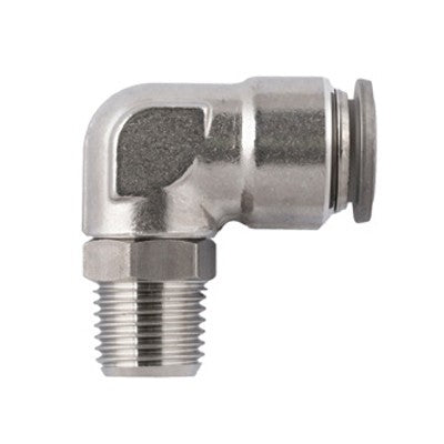 60110-10-1/2" AIGNEP | 60/62 Series | Stainless Steel Swivel Male 90° Elbow | 10mm Tube Push Connect x 1/2" BSPT Male | FKM Seal