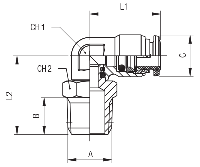 60110-10-3/8 by AIGNEP | 60/62 Series | Swivel | 10mm Tube Push Connect x 3/8" BSPT Male | 90° Elbow | FKM Seal | Stainless Steel