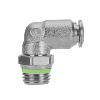 60111X-06-04 AIGNEP | 60/62 Series | Stainless Steel Swivel Male 90° Elbow | 3/8" Tube Push Connect x 1/4" Male Swift-Fit Universal Thread | FKM Seal (Old Part #: 60110-06-04)