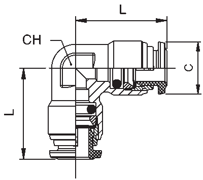 60130-06 by AIGNEP | 60/62 Series | Union | 3/8" Tube Push Connect | 90° Elbow | FKM Seal | Stainless Steel