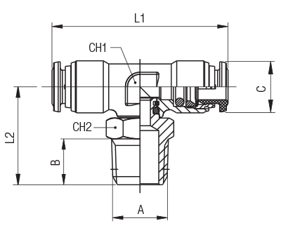 60210-12-3/8 by AIGNEP | 60/62 Series | Swivel Branch | 12mm Tube Push Connect x 3/8" Male BSPT Male | Tee | FKM Seal | Stainless Steel