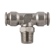 60210-10-1/2" AIGNEP | 60/62 Series | Stainless Steel Swivel Branch Tee | 10mm Tube Push Connect x 1/2" Male BSPT Male | FKM Seal
