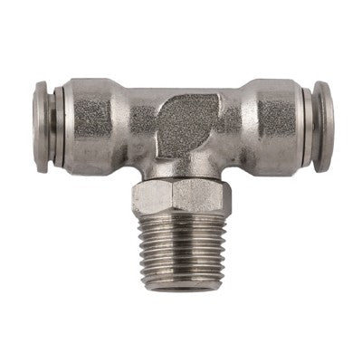 60210-10-1/2" AIGNEP | 60/62 Series | Stainless Steel Swivel Branch Tee | 10mm Tube Push Connect x 1/2" Male BSPT Male | FKM Seal
