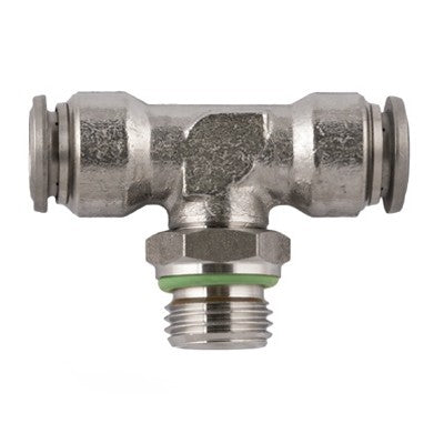 60215-8-1/8" AIGNEP | 60/62 Series | Stainless Steel Swivel Branch Tee | 8mm (5/16") Tube Push Connect x 1/8" Male BSPP | FKM Seal