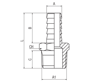 62340-12-1/2 by AIGNEP | 60/62 Series | Male Hose Barb Adapter | 12mm x 1/2" BSPT Male