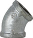 64182 (64-182) Midland Malleable Iron #150 Fitting - 45° Elbow - 3/8" Female NPT x 3/8" Female NPT - Galvanized Iron