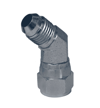 6502-4 Dixon Zinc Plated Steel 45 deg. Swivel Elbow: 7/16"-20 Male 37 deg. JIC Flare x 7/16"-20 Female 37 deg. JIC Swivel