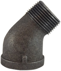 65202 (65-202) Midland Malleable Iron #150 Fitting - 45° Street Elbow - 3/8" Female NPT x 3/8" Male NPT - Black Iron