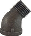 65202 (65-202) Midland Malleable Iron #150 Fitting - 45° Street Elbow - 3/8" Female NPT x 3/8" Male NPT - Black Iron