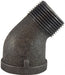 65210 (65-210) Midland Malleable Iron #150 Fitting - 45° Street Elbow - 3" Female NPT x 3" Male NPT - Black Iron
