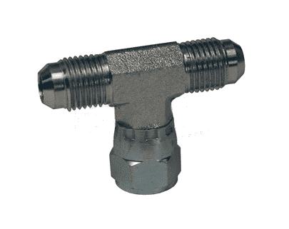 6600-4 Dixon Zinc Plated Steel Swivel Branch Tee: (Two) 7/16"-20 Male 37 deg. JIC Flare x 7/16"-20 Female 37 deg. JIC Swivel