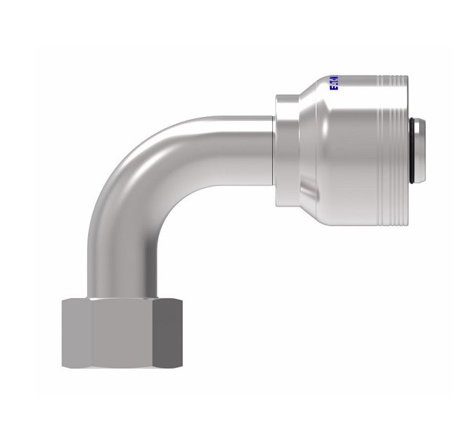6SA20FRB16 Aeroquip by Danfoss | 6 Wire 6S Female ORS Swivel 90° Elbow (FRB) Crimp Fitting | -20 Female O-Ring Face Seal Swivel x -16 Hose Barb | Steel