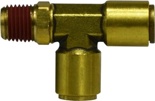 710404S Midland DOT Push-In Fitting - Male Swivel Run Tee - 1/4" Tube OD x 1/4" Male NPTF - Brass