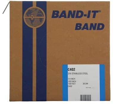 C40299 by Band-It | Corrosion Resistant Band | 1/4" Width | 0.020" Thickness | Uncoated | 316 Stainless Steel | 100ft/Roll