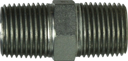 752088 (7520-8-8) Midland Hydraulic BSPT Hex Nipple - 1/2-14 Male BSPT x 1/2-14 Male BSPT - Steel