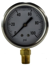80068 (80-068) Midland Liquid Filled Gauge - 1/4" Male NPT Lower Mount - 2-1/2" Face - 0-400 PSI - Stainless Steel