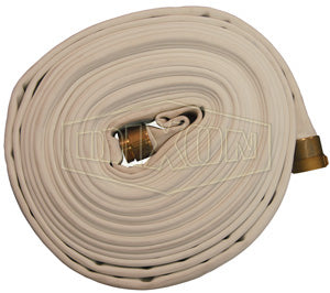 D825100RBF Dixon 800# Double Jacket All Polyester Fire Hose - Coupled - Fem. x Male NST(NH) Expansion Ring Couplings (Brass) - 2-1/2" Hose Size - 100ft Length