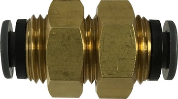 820600C Midland DOT Push-In Fitting - Bulkhead Union - 3/8" Tube OD x 7/8-14 Male UNF - Brass / Composite