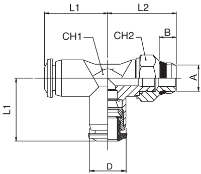 85222-04-32 by AIGNEP | 85 Series | Swivel Run Composite | 1/4" Tube x 10-32 UNF Male | Tee | Pack of 10