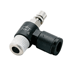 86020 by Nycoil | Push-to-Connect Fitting | Mini Knob Adjustable Flow Control | Meter Out | 1/8" Tube OD x 10-32 Male NPT | Pack of 10